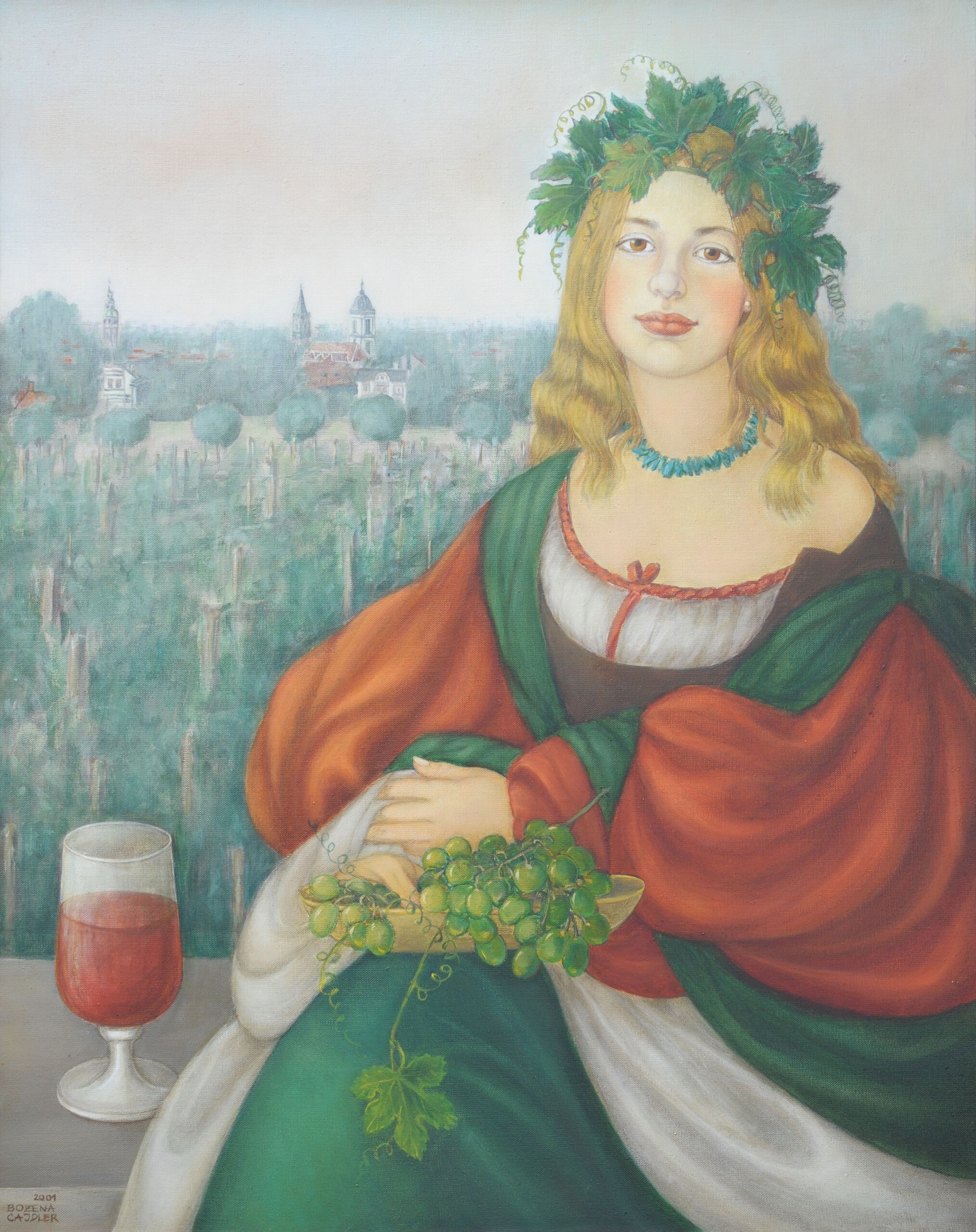 Bożena Cajdler-Gruszkiewicz,Winobraniowy portret,z cyklu Winobranie w Zielonej Górze,2001,ol.,pł.,100x80cm, Fot.Tomasz Daiksler